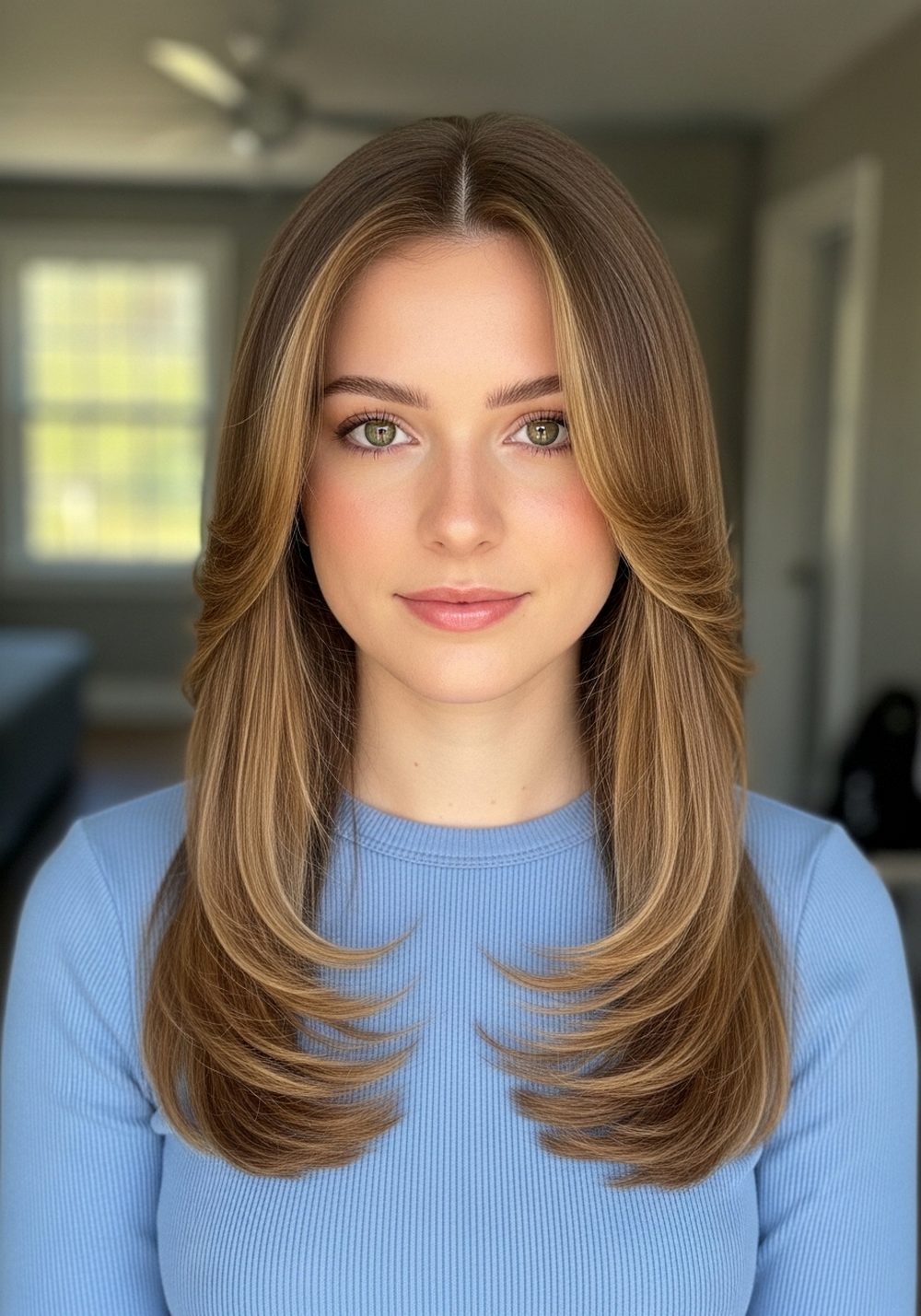 Middle Part Long Butterfly Layer Hairstyle