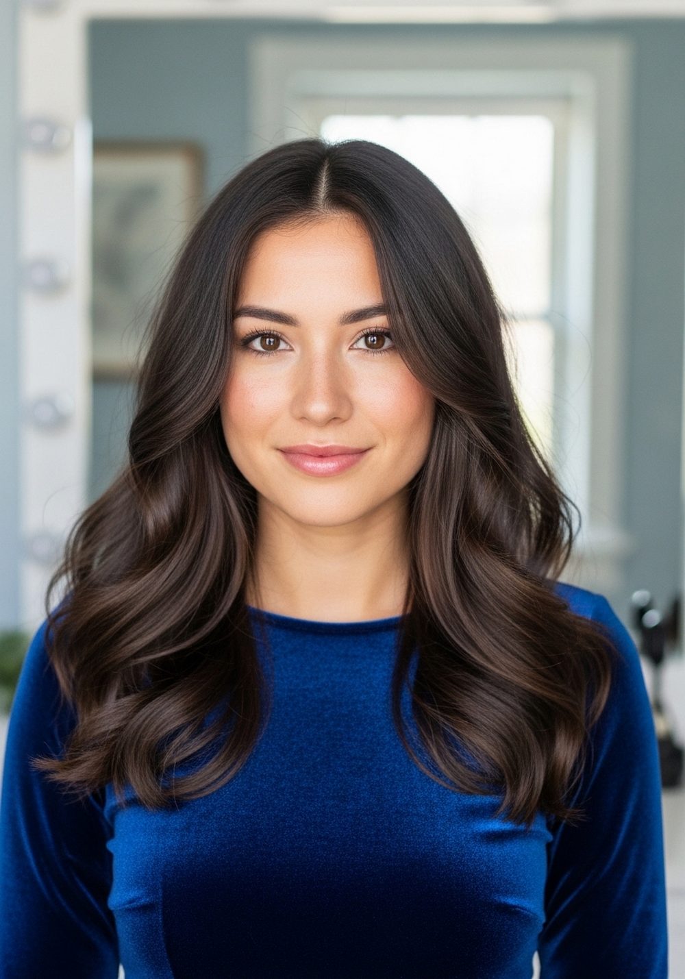 Midnight Blue Velvet Glam Angel Waves Hairstyle