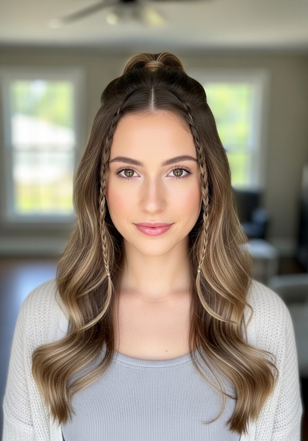Mini Accent Braids Half-Up Waves Hairstyle
