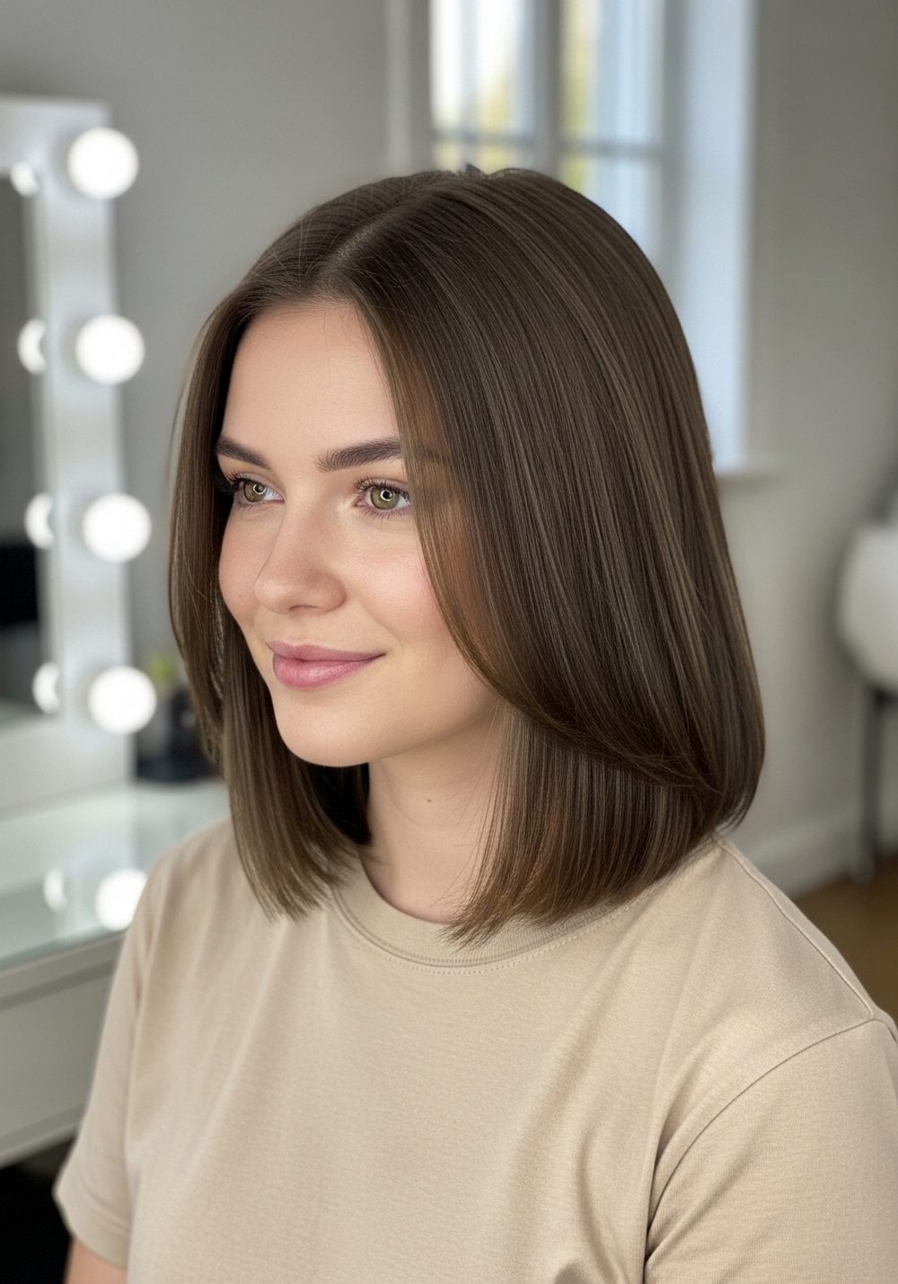 Mushroom Ash Brown Lob Hairstyle