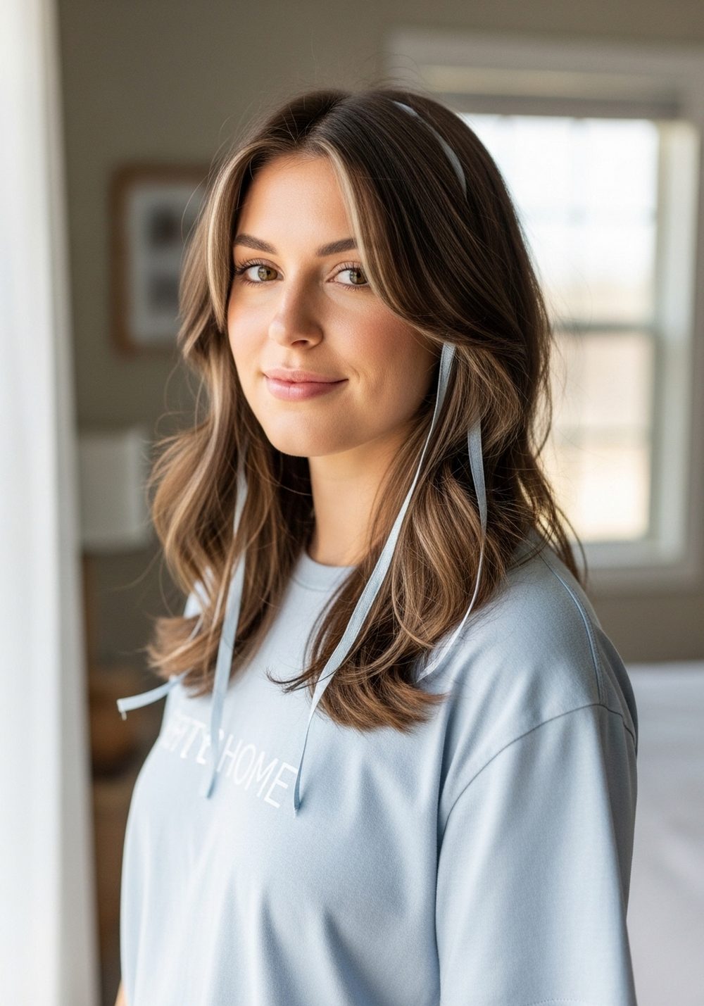 Mushroom Brown with Face-Framing Ribbons Hairstyle