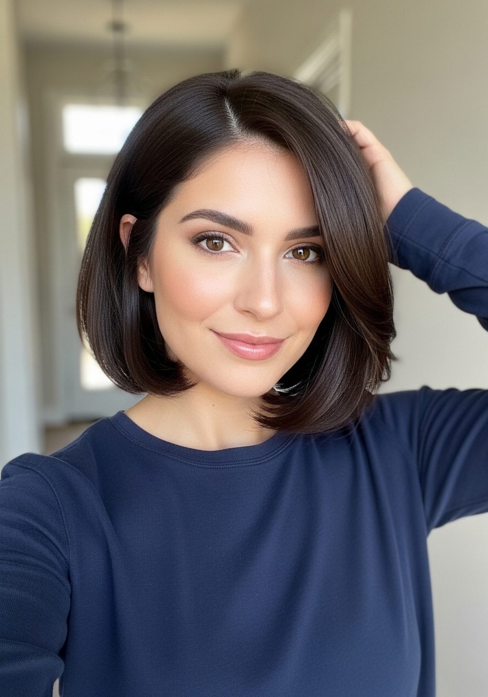 Navy Smooth Curve Graduated Bob Hairstyle