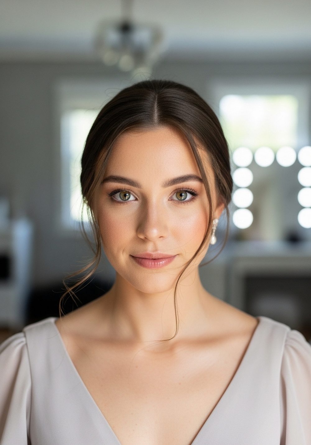 Refined Bridal Guest Gown Sleek Chignon Hairstyle