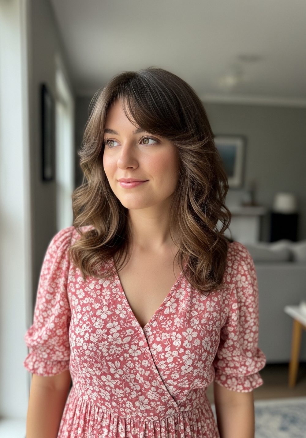 Relaxed Curl Blend With Soft Curtain Bangs Hairstyle