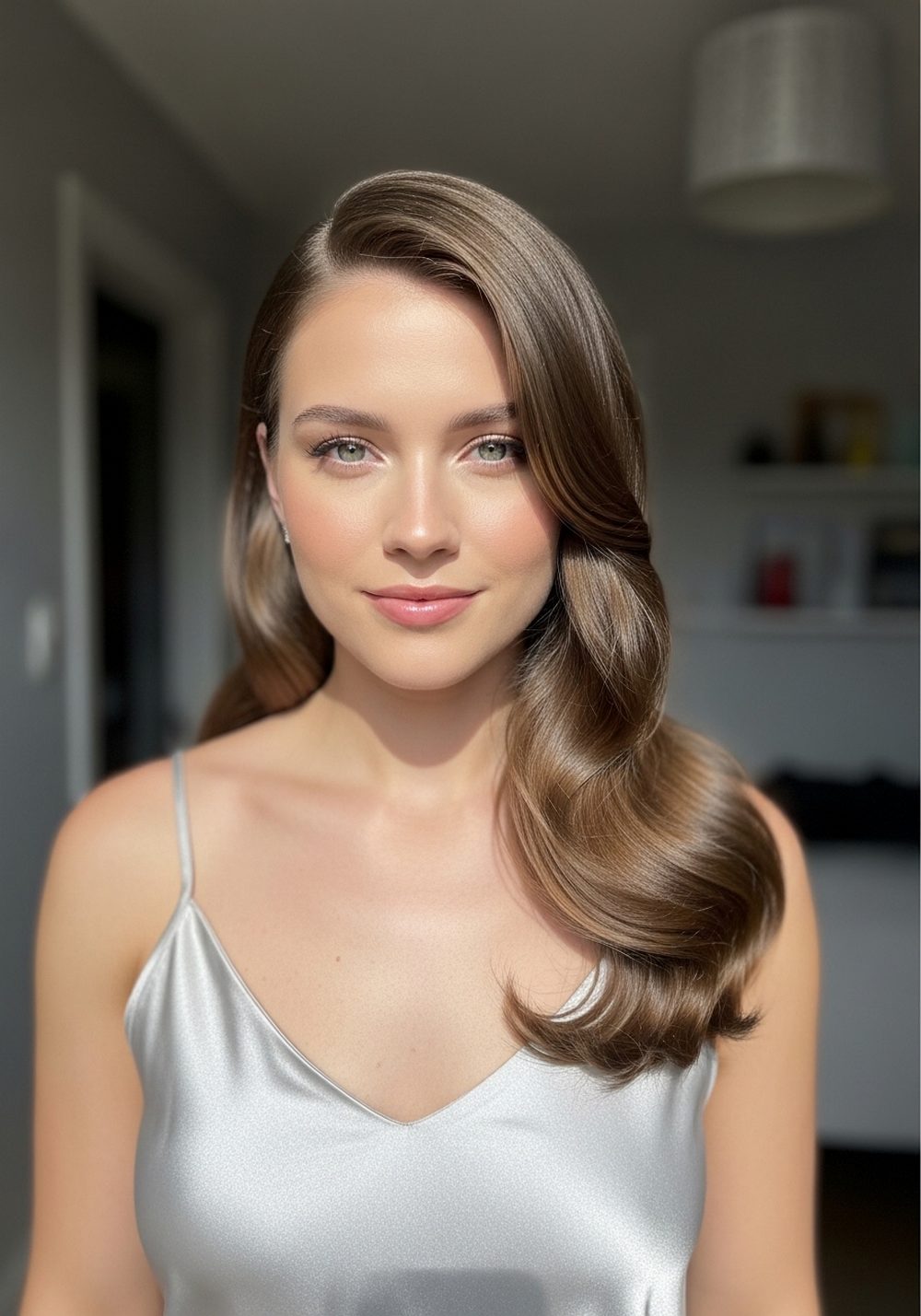 Rose Gold Tucked Side Old Hollywood Blowout Hairstyle