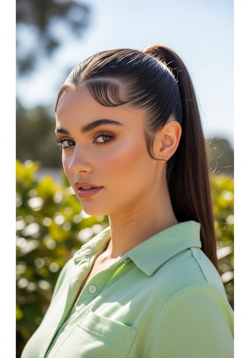 Sharp Temple Swoop Ponytail Hairstyle