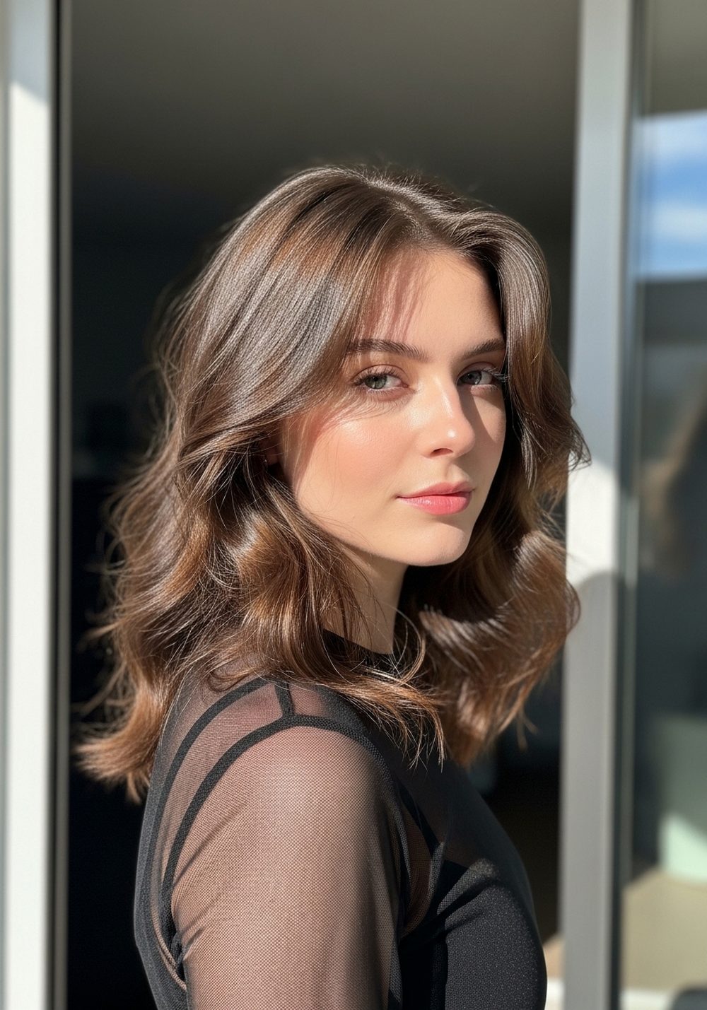 Sheer Black Top Romantic Goth Waves Hairstyle