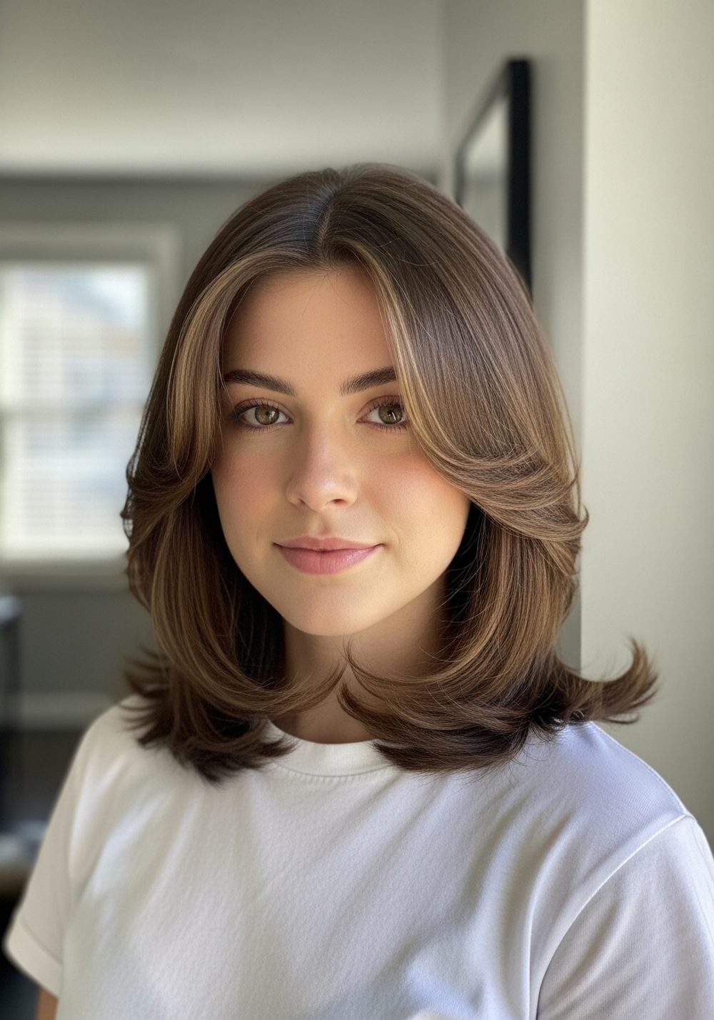 Shoulder-Length Feather Front Layer Hairstyle