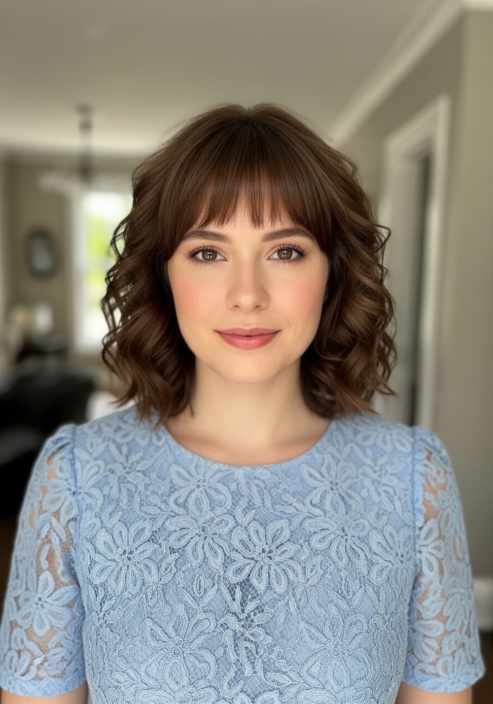 Shoulder-Length Soft Curl Curly Fringe Hairstyle