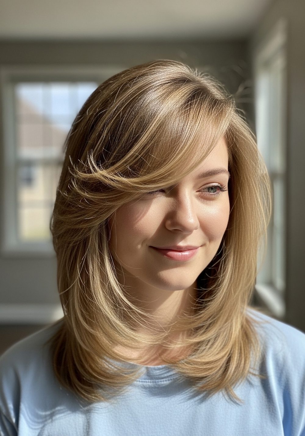 Side-Swept Feather Front Layer Hairstyle