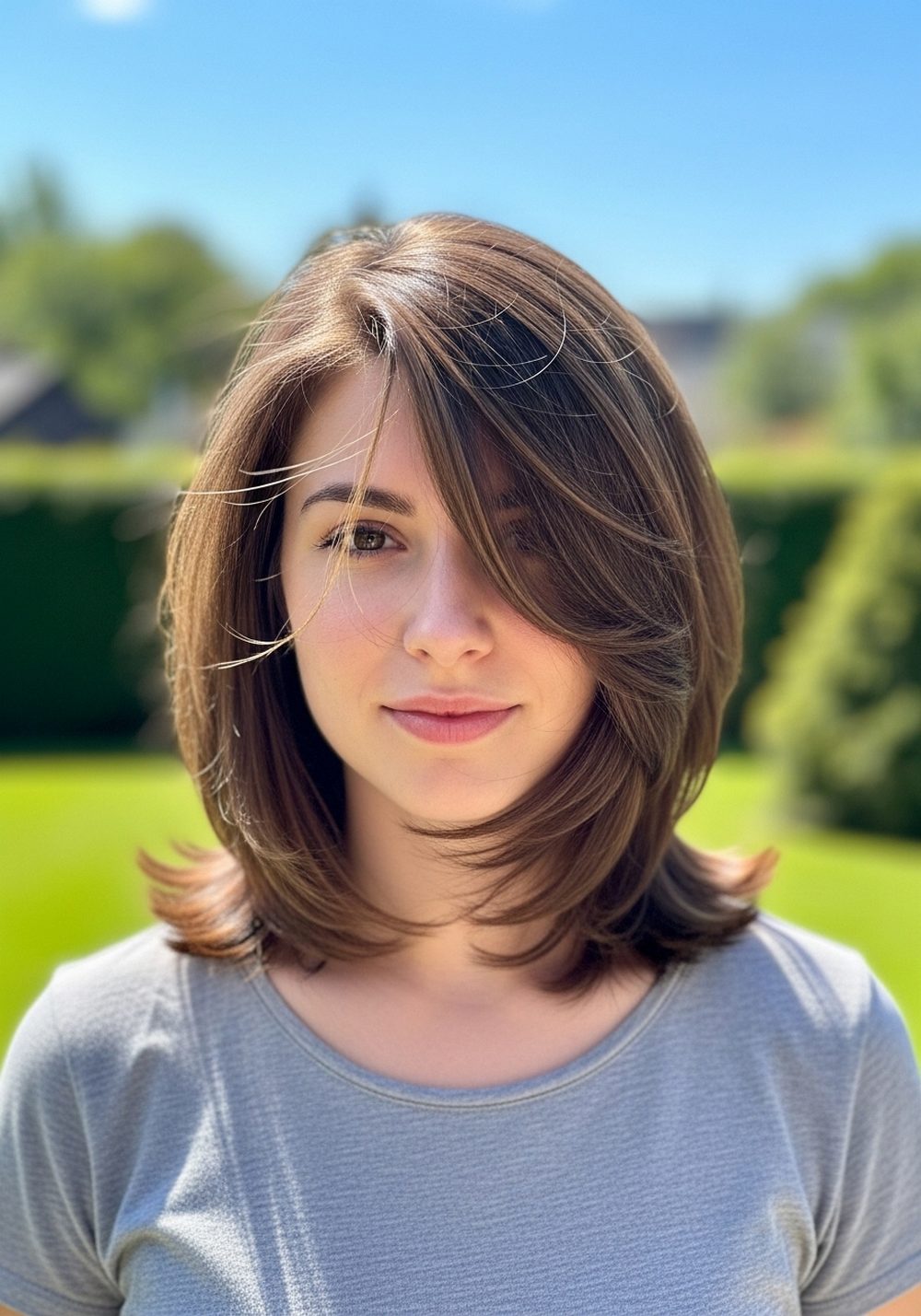 Side-Swept Feathered Collarbone Layers Hairstyle