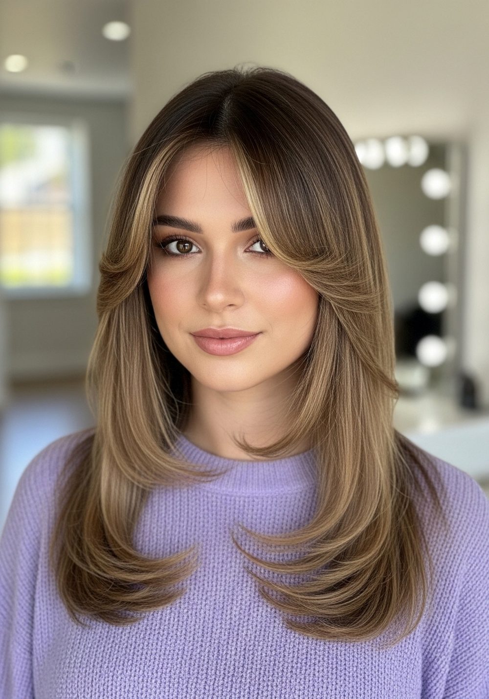Side-Swept U-Bangs With Blended Long Layer Hairstyle