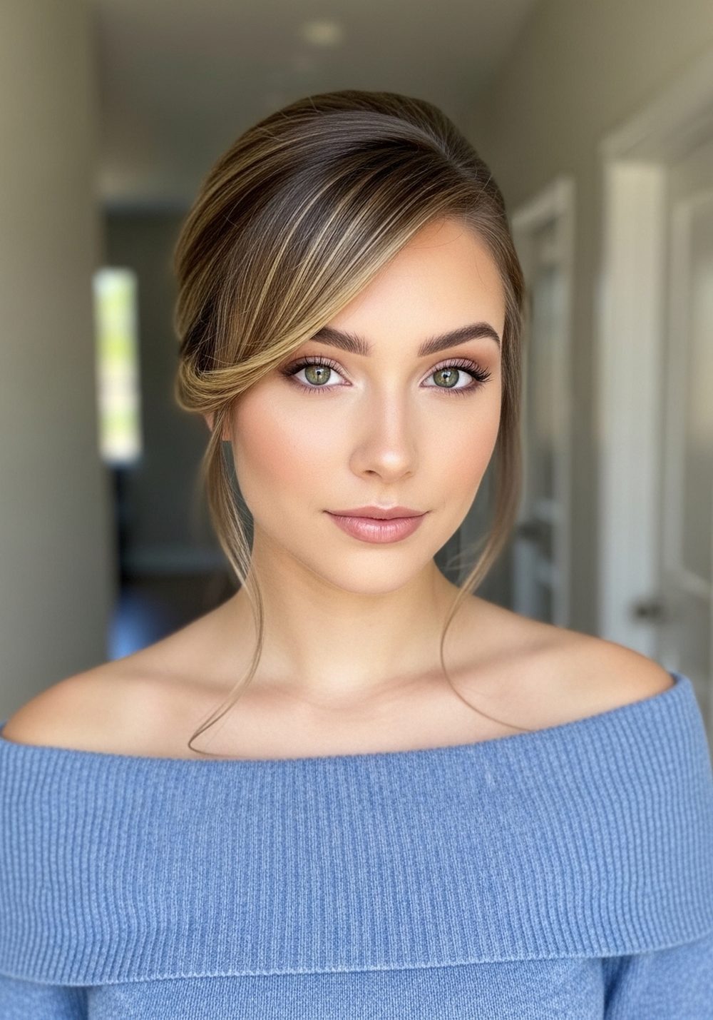 Sleek Low Bun With Deep Side Part Hairstyle