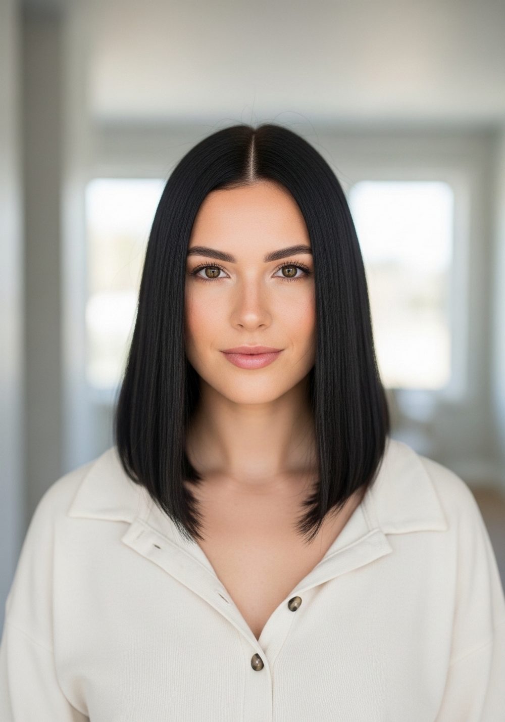 Sleek Matte Black Lob Hairstyle