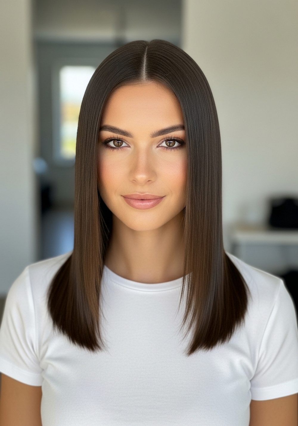 Sleek Middle Part Clavi Hairstyle