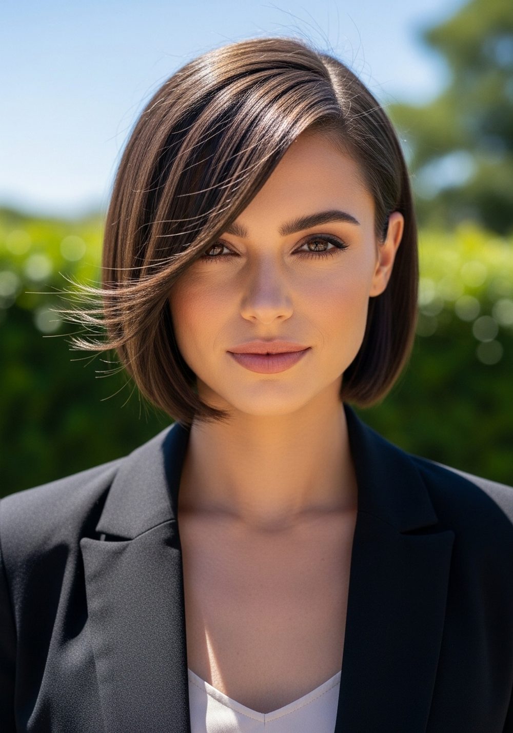 Sleek Side-Swept Pixie Medium Length Hairstyle