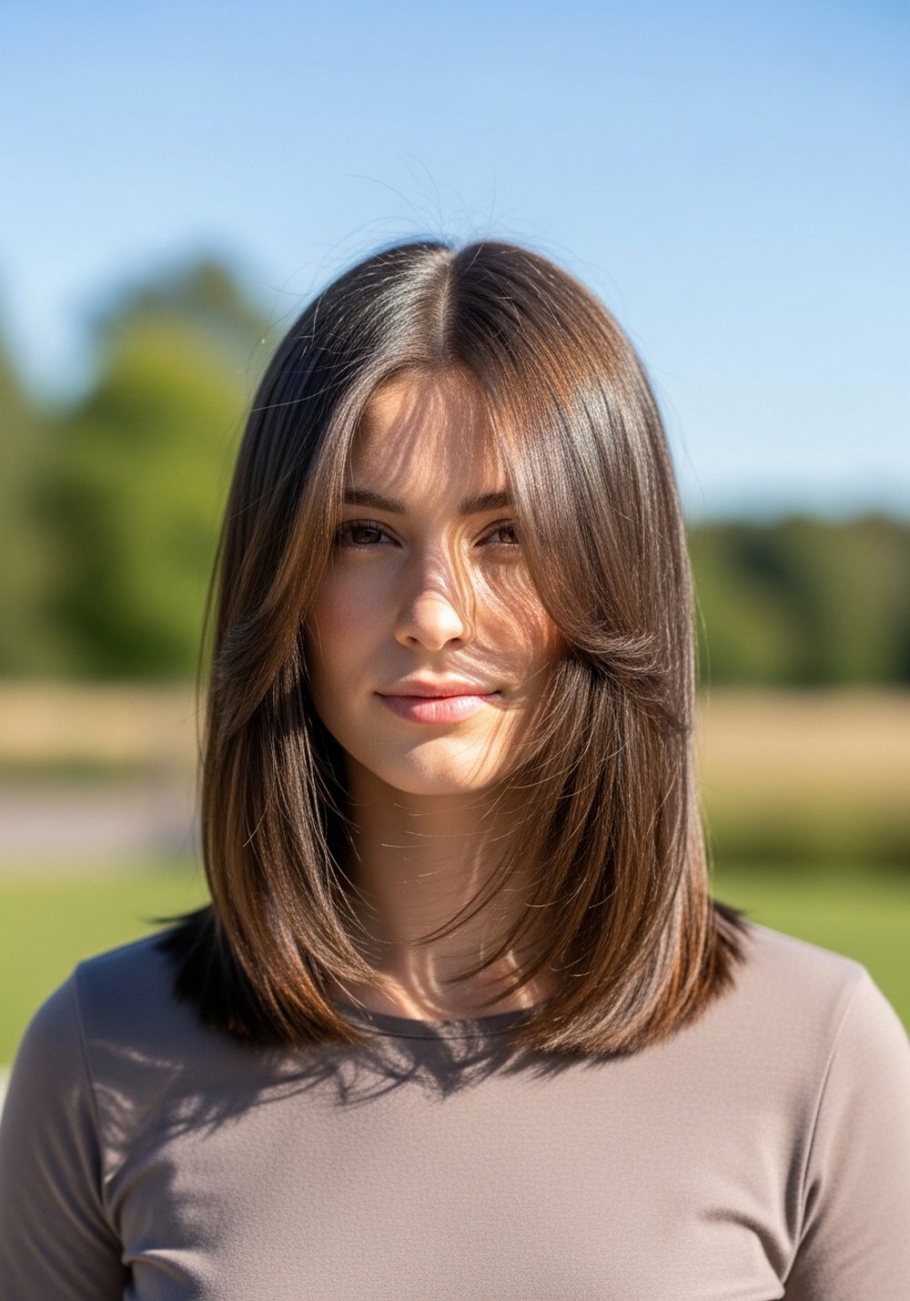 Sleek Straight Feathered Collarbone Layers Hairstyle