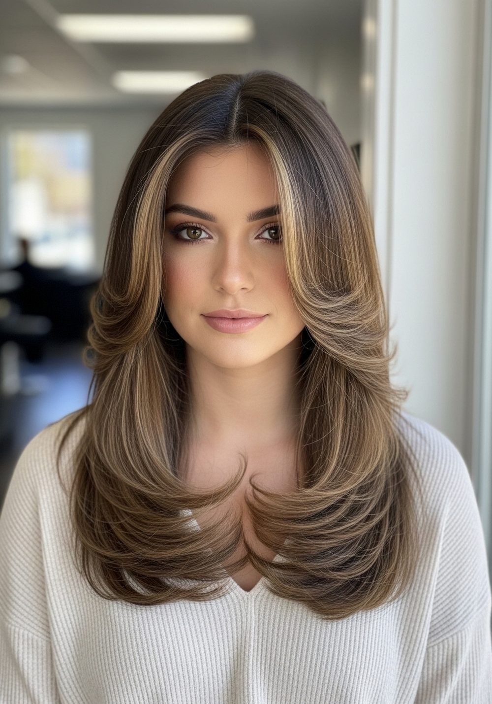 Smooth Swoop Front Long Layers Hairstyle
