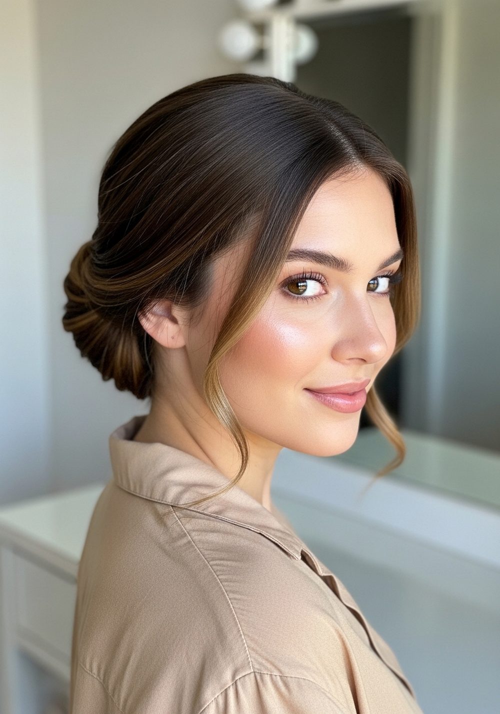 Smooth Twisted Low Bun Hairstyle