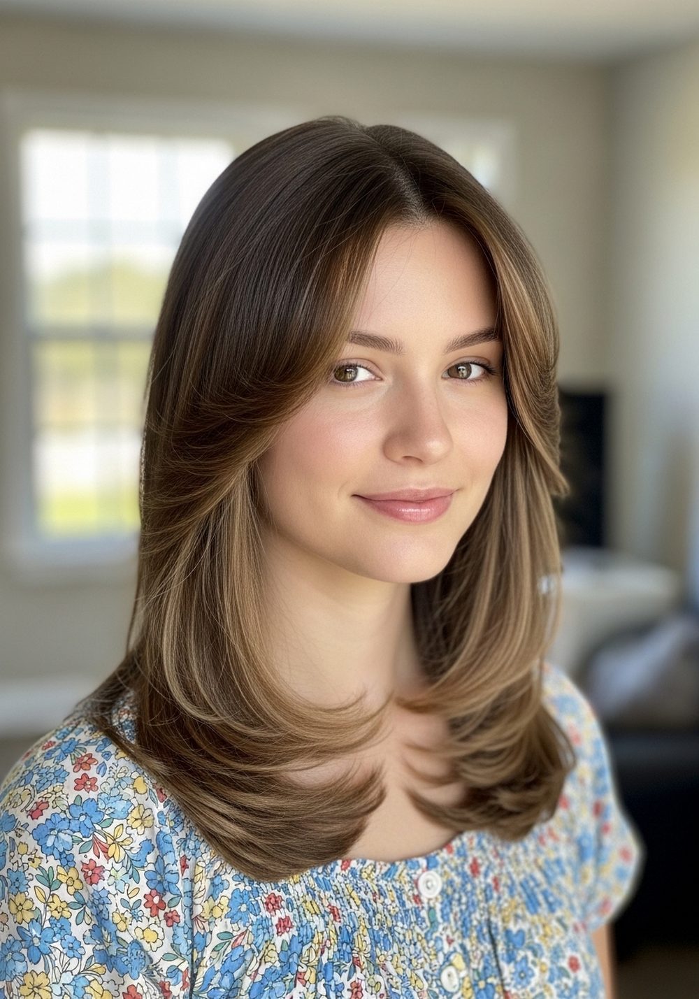 Soft Center-Part Airy Curtain Layers Hairstyle