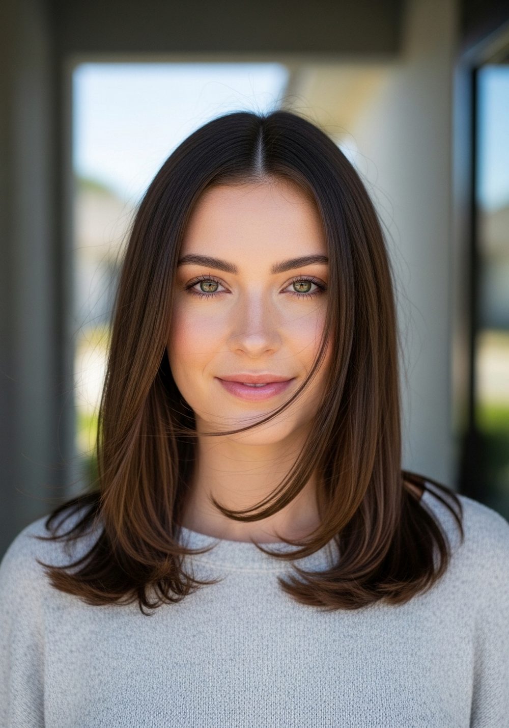 Soft Center Part Bi-Layer Flip Hairstyle
