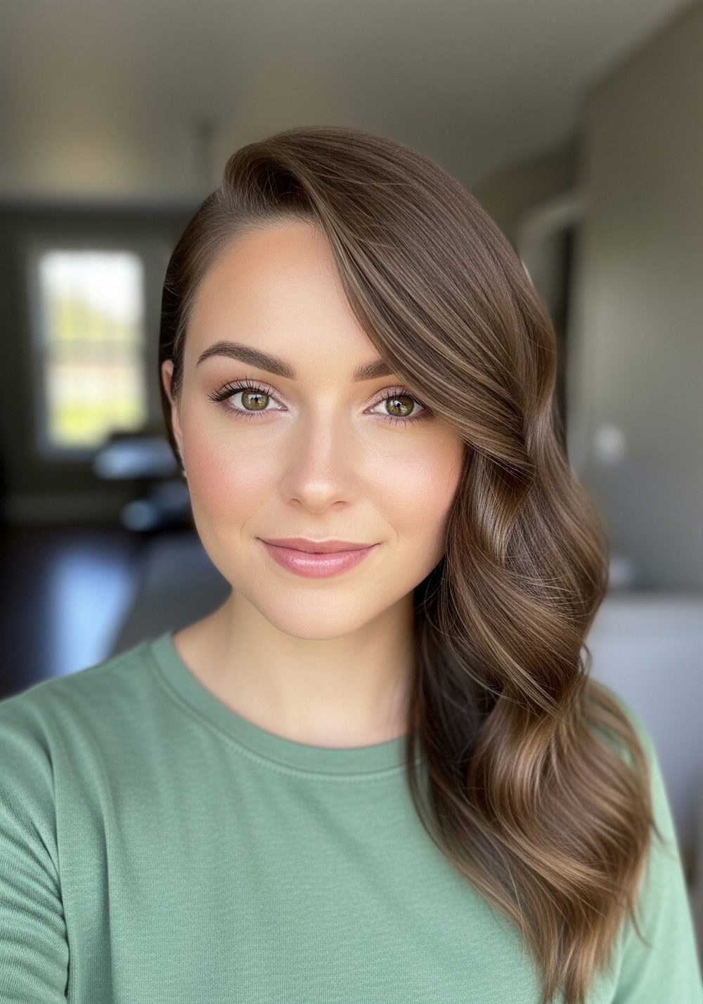 Soft Crimped Romance Waves with Deep Side Part Hairstyle