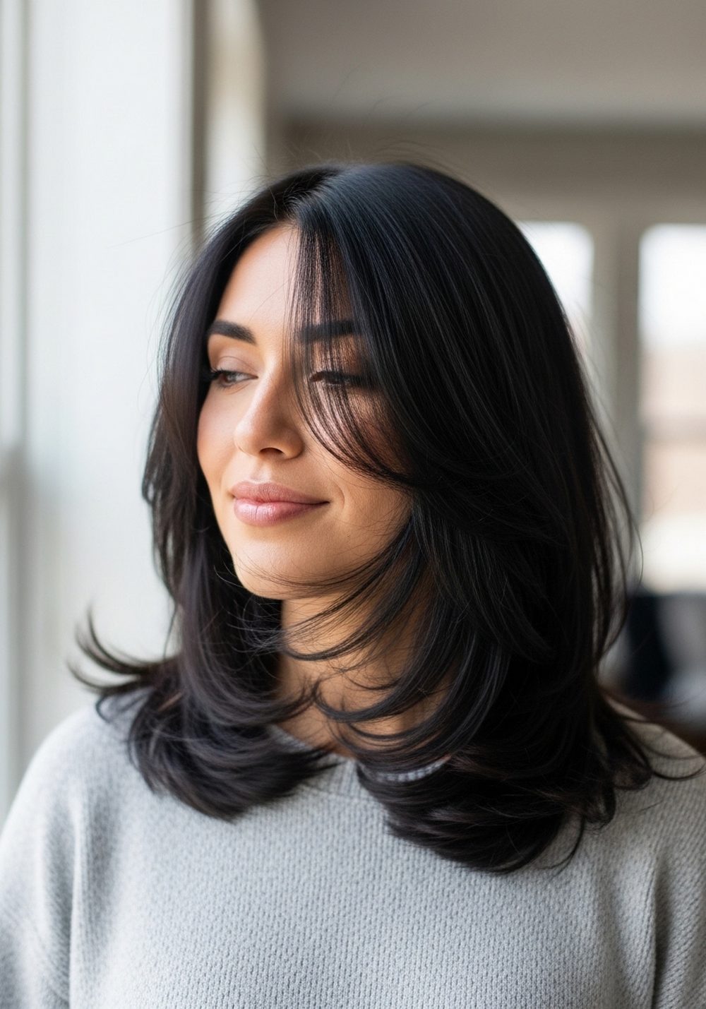 Soft Layered Matte Black Hairstyle