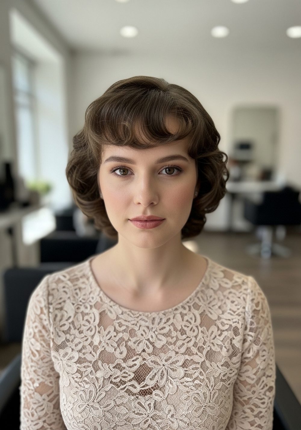 Soft Vintage-Inspired Curly Fringe Hairstyle