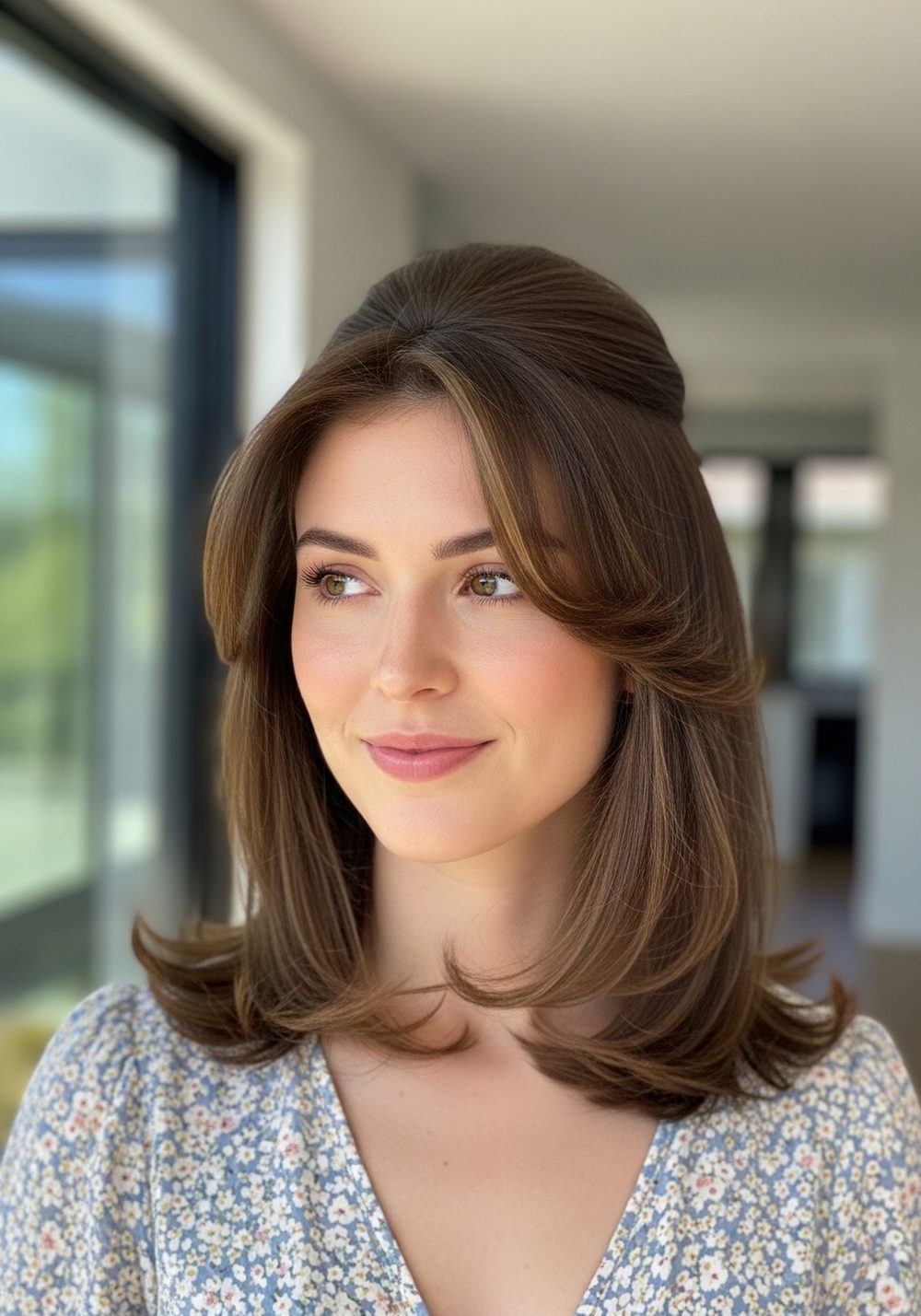Soft Volume Crown Curtain Layers Hairstyle