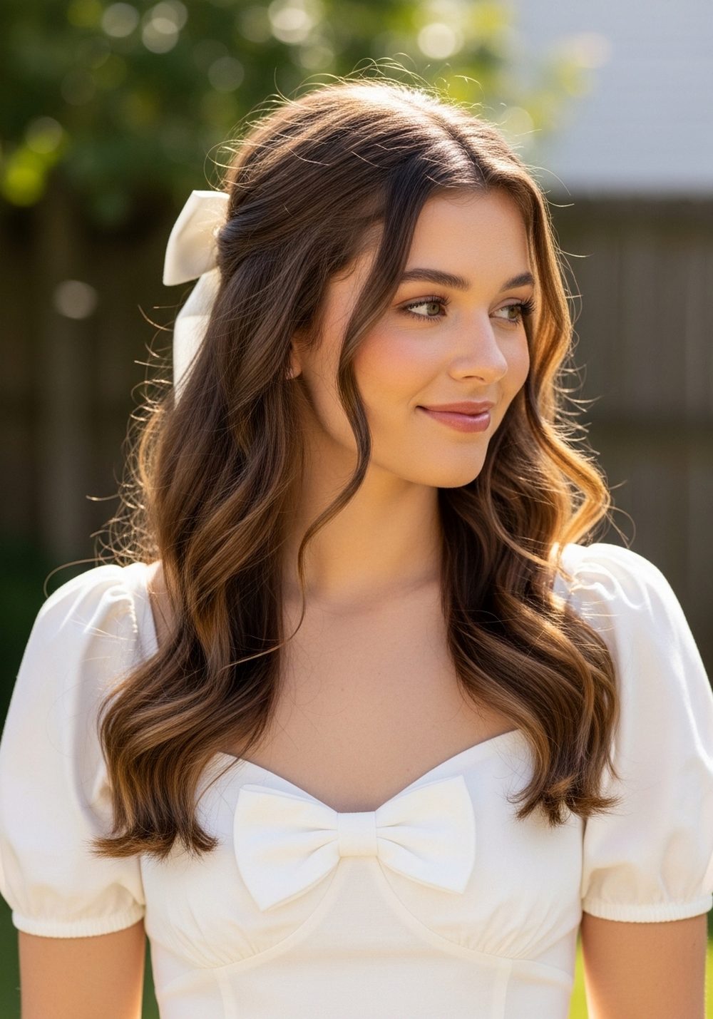 Soft Wave Crown Ribbon Half-Up Hairstyle