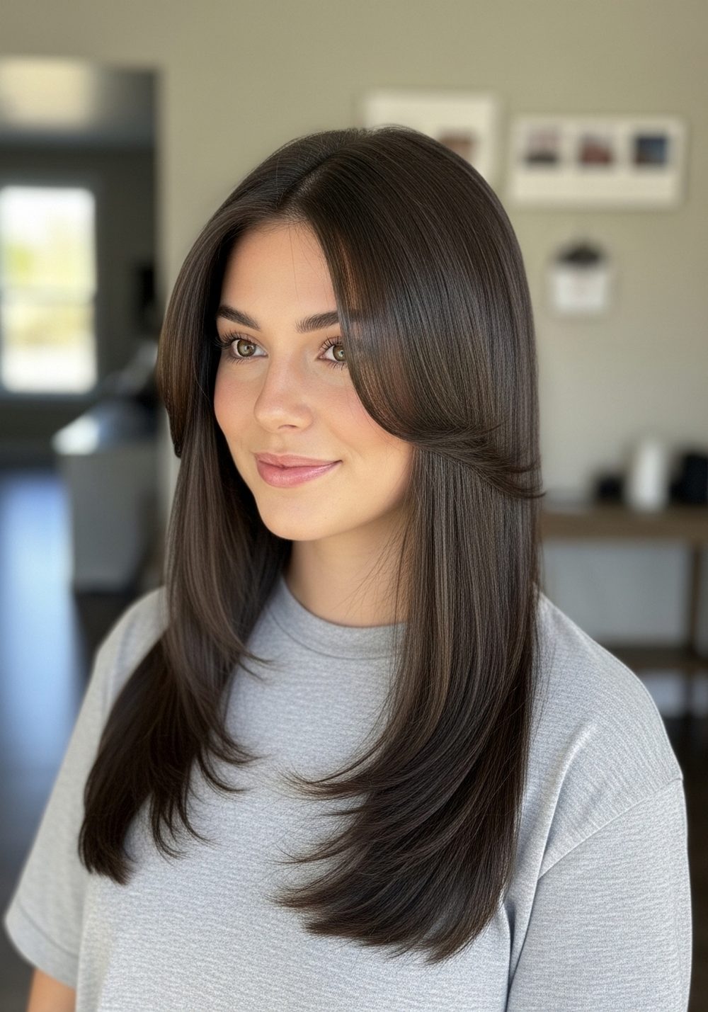 Straight Feather Front Layer Hairstyle