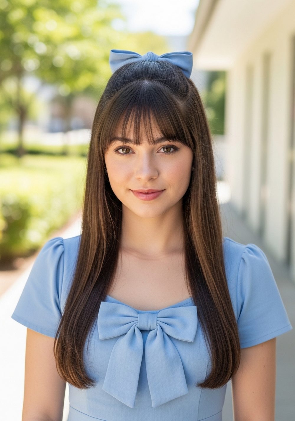 Straight Sleek Ribbon Half-Up Hairstyle