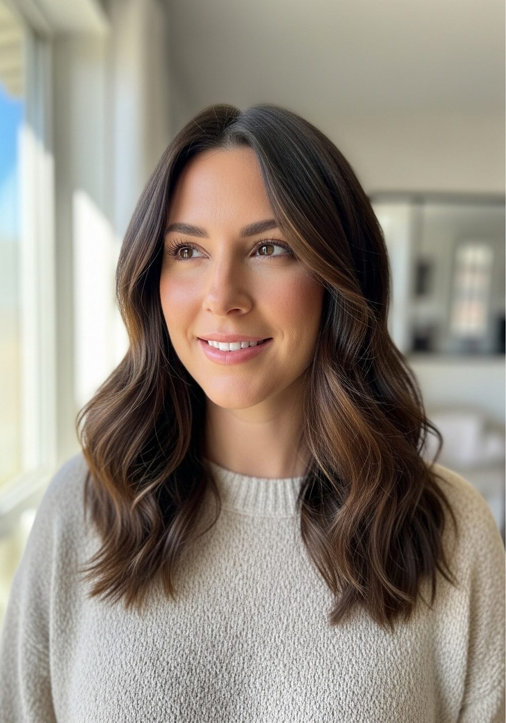 Sunlit Caramel Waves Brunette Hairstyle