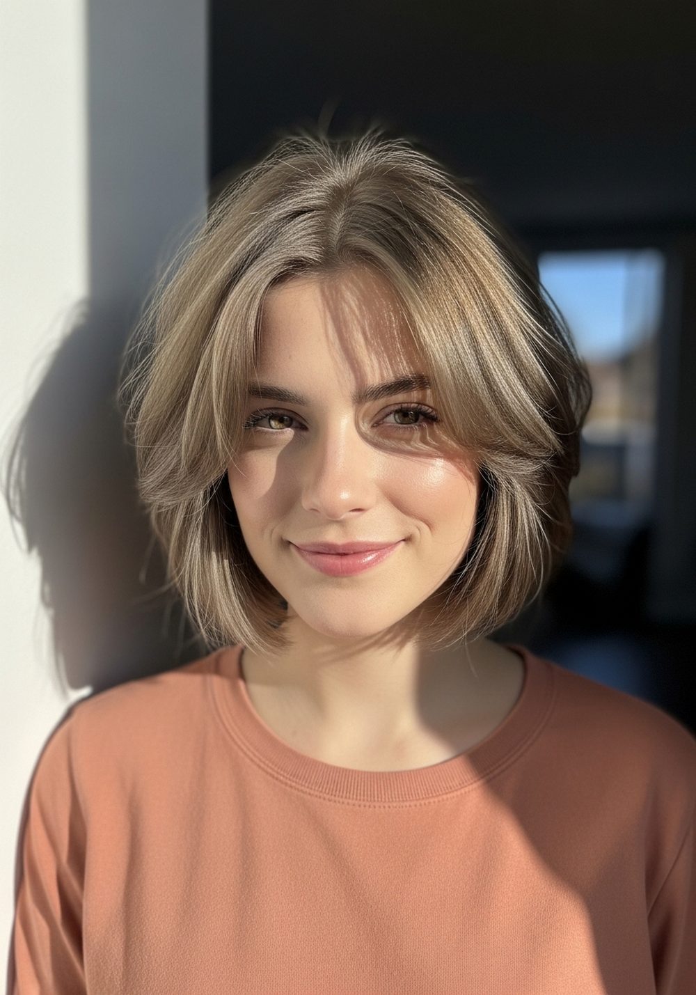Taupe Ash Brown Textured Bob Hairstyle