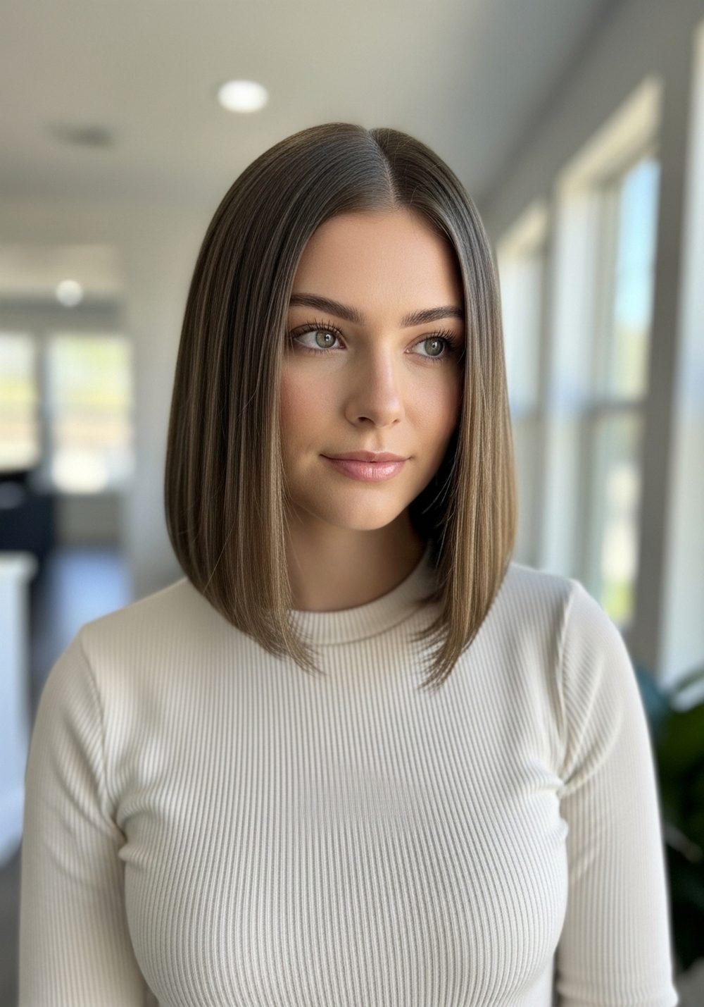 Taupe Mushroom Lob Hairstyle