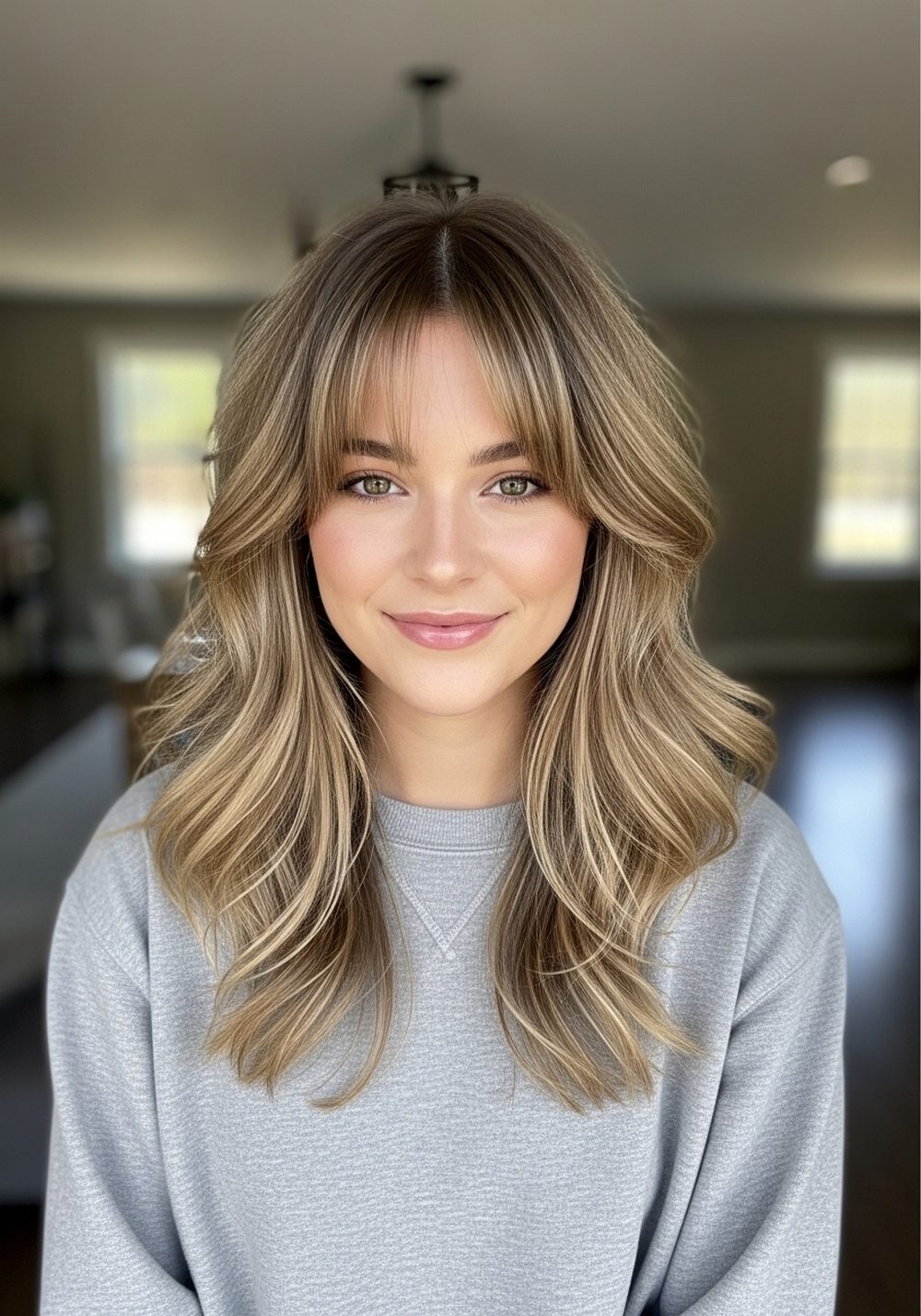 Textured U-Bangs With Tousled Long Layer Hairstyle