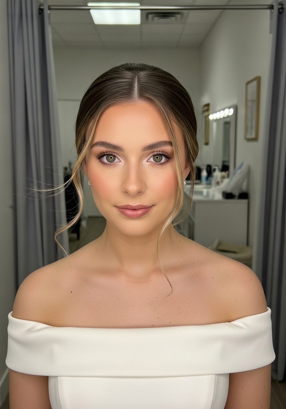 Tucked Side Strands Formal Gown Sleek Chignon Hairstyle