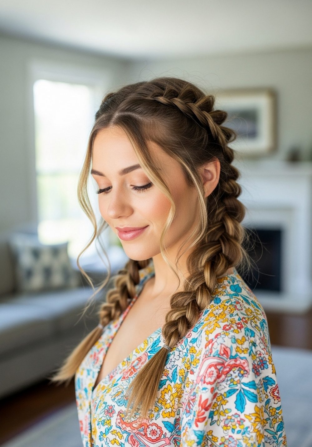 Twin Twist Braid Half-Up Hairstyle