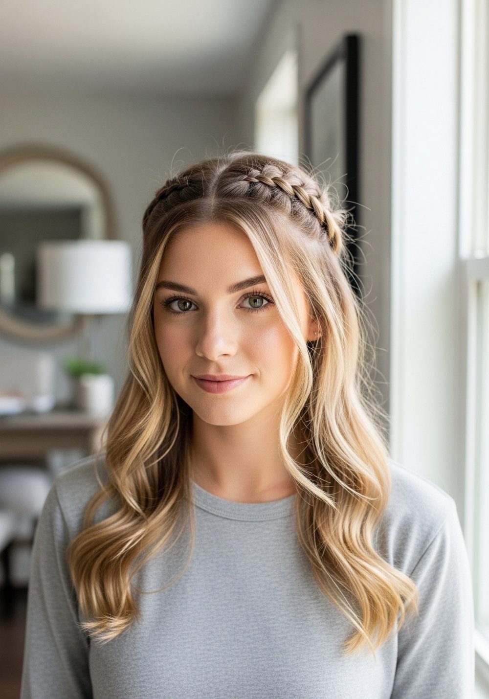 Twisted Lace Braid Half-Up Waves Hairstyle