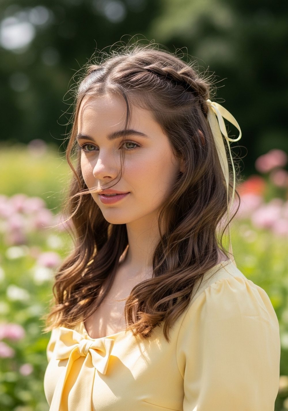 Twisted Ribbon Tie Half-Up Hairstyle