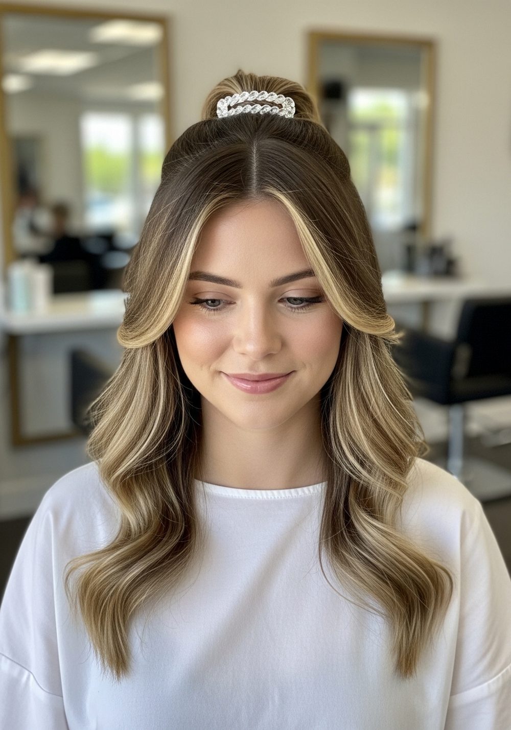 Twisted Sides With Crystal Barrette Hairstyle