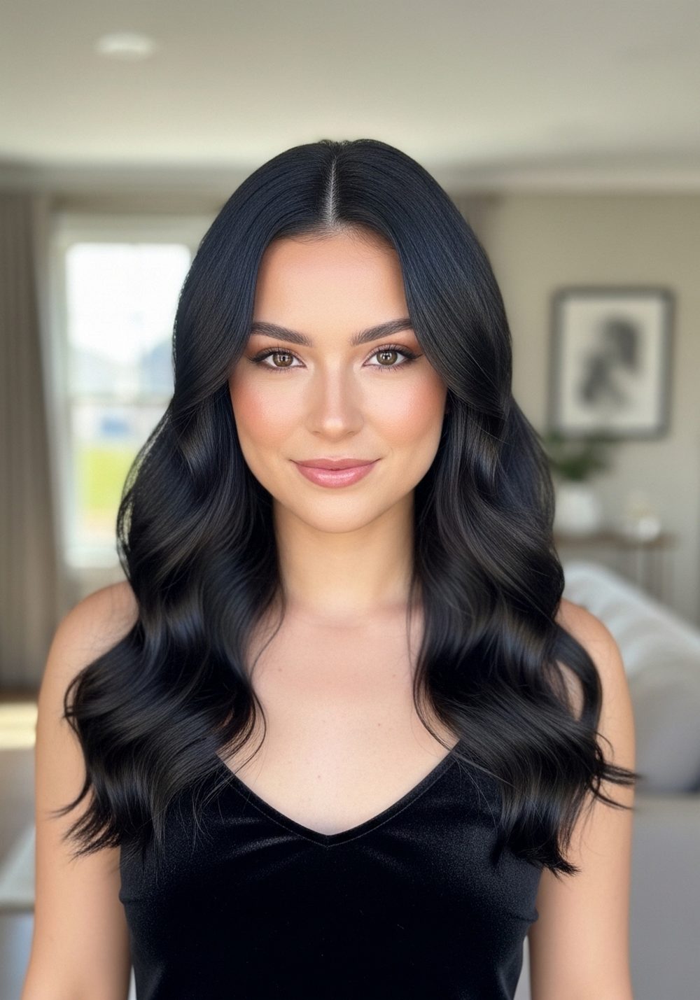 Velvet Slip Dress Romantic Goth Waves Hairstyle