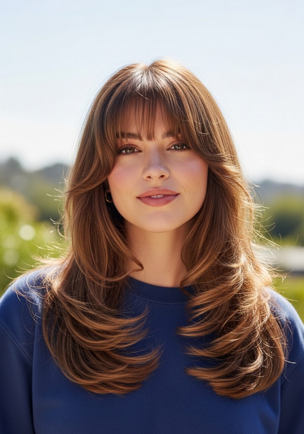 Voluminous Butterfly Bangs With Curtain Flow Layers Hairstyle
