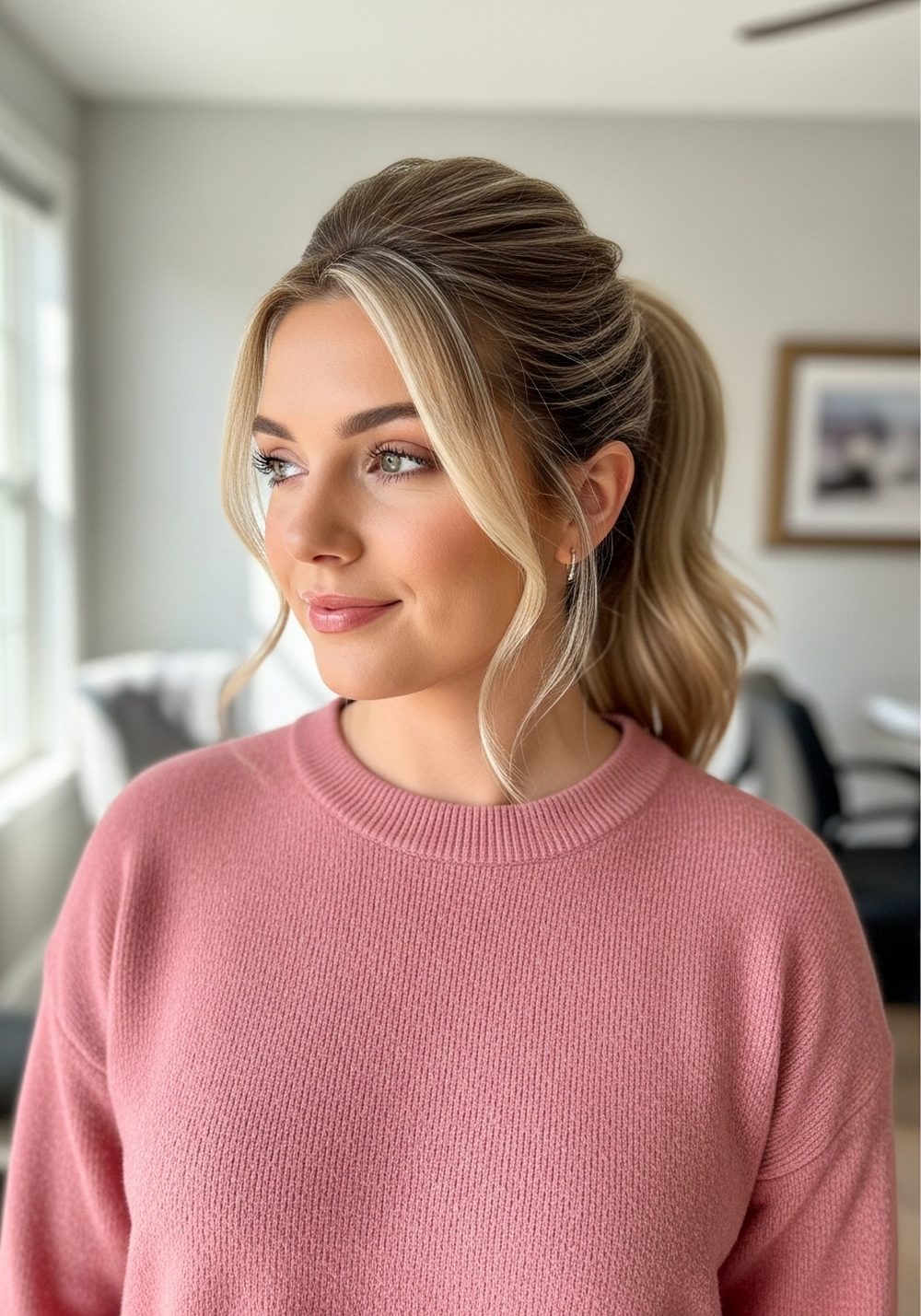Voluminous Crown Swoop Ponytail Hairstyle
