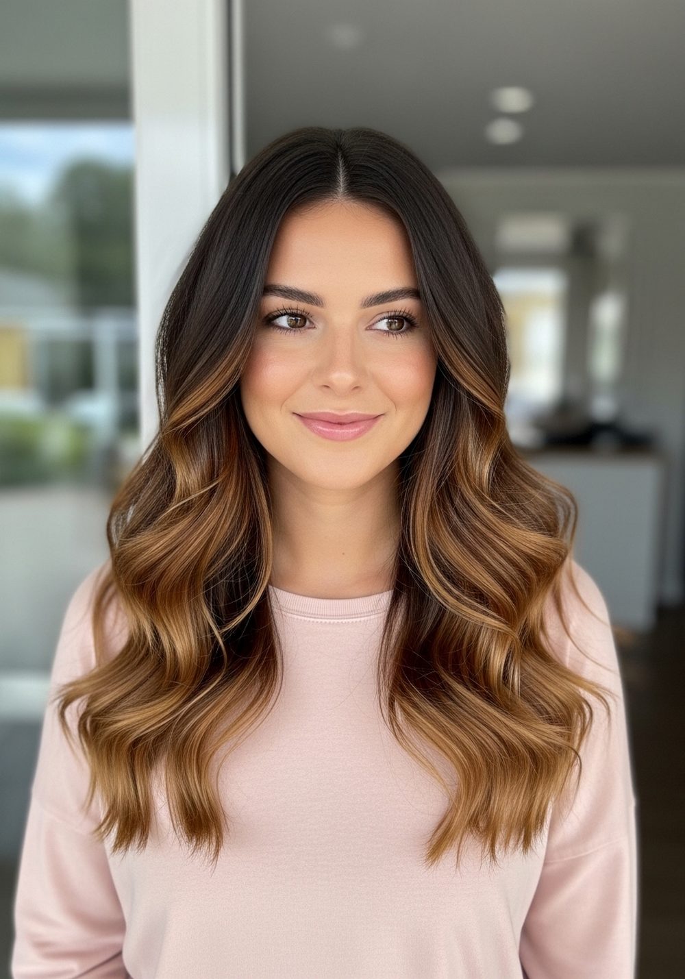Warm Toffee Balayage Brunette Hairstyle