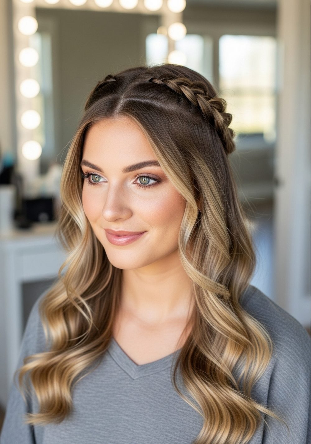 Waterfall Braid Half-Up Waves Hairstyle