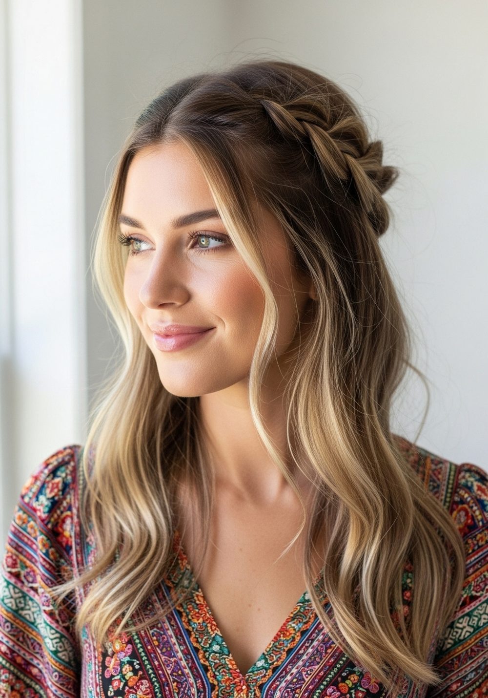 Weekend Boho Maxi With Undone Crown Braid Hairstyle
