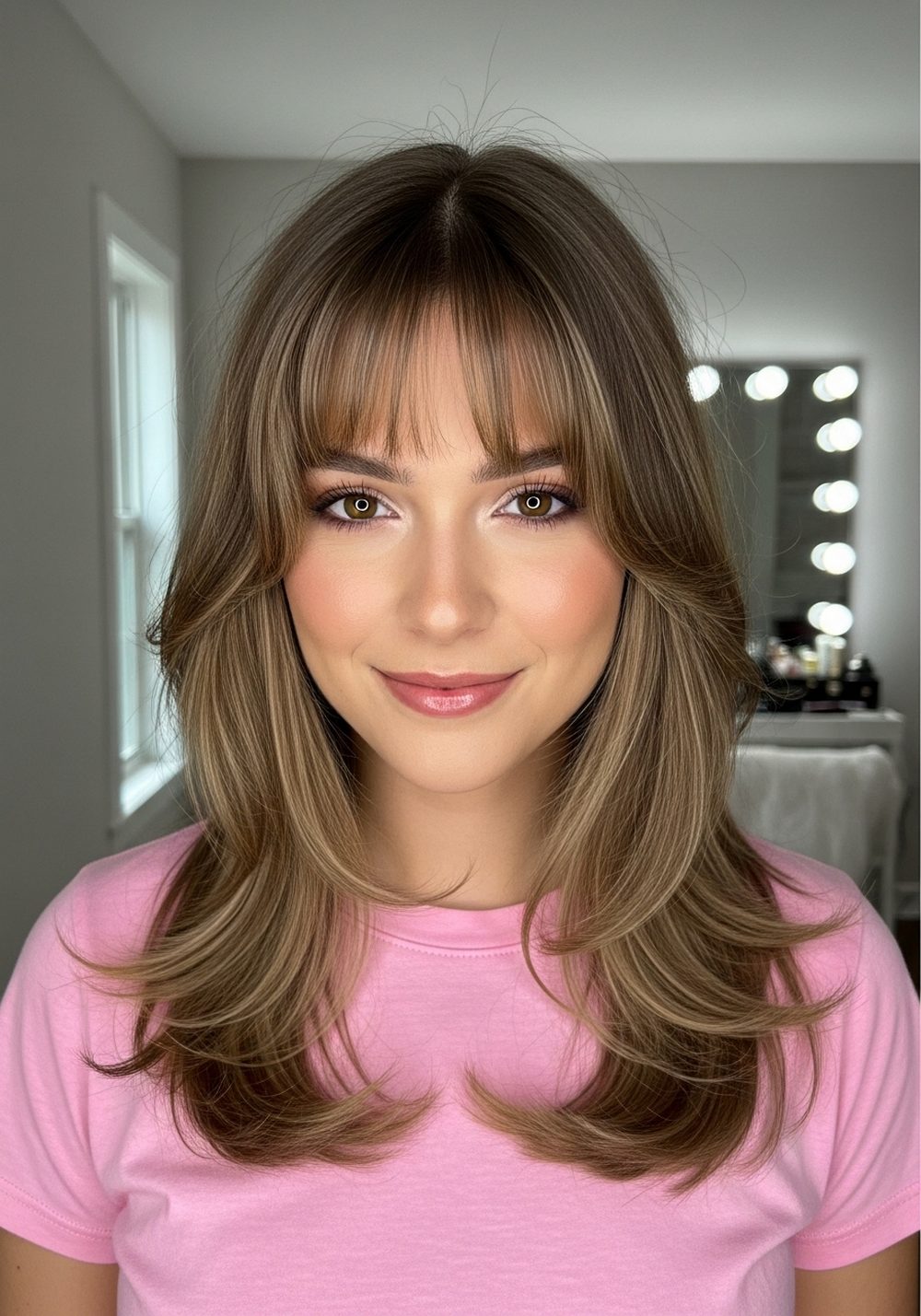 Wispy U-Bangs With Face-Framing Long Layer Hairstyle