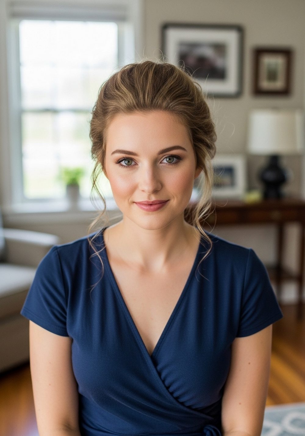 Wrap Dress With Airy Textured Updo Hairstyle