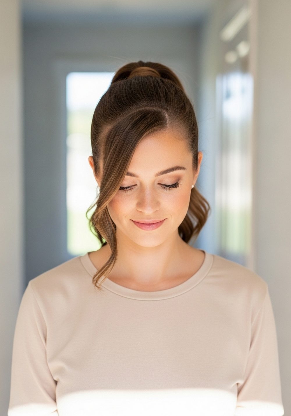 Wrapped Base Swoop Ponytail Hairstyle